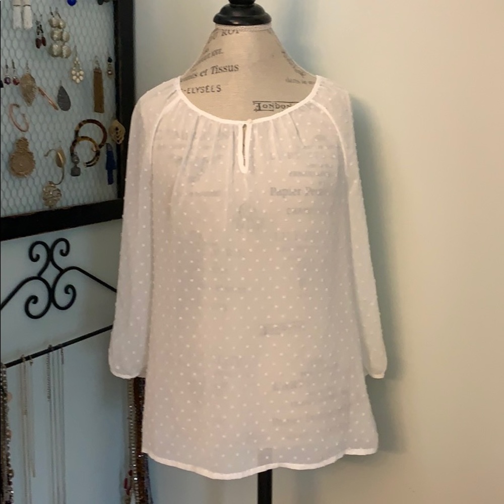 Sheer Dotted Swiss White Top